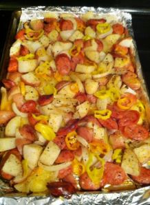 Oven-roasted Sausages, Potatoes, and Peppers