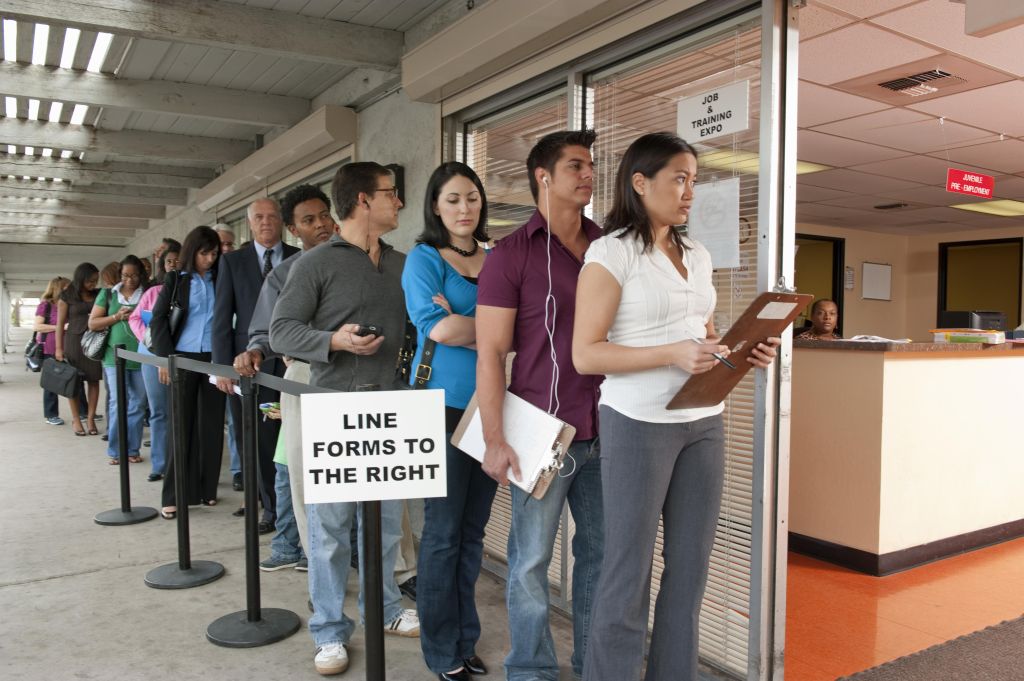 People standing in line at Job and Training Fair