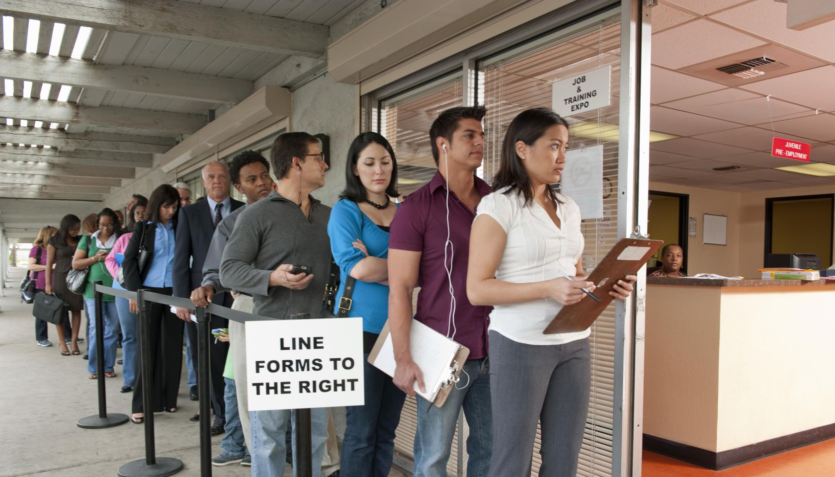 People standing in line at Job and Training Fair