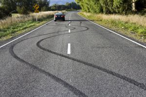Skidmarks on country road