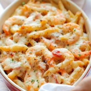 Shrimp Alfredo Pasta Bake