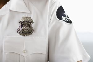 Security guard wearing badge