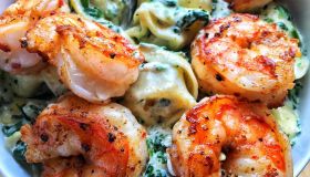 Creamed Spinach Tortellini and Shrimp