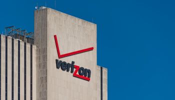 Verizon signage and logo on its building at 375 pearl street...