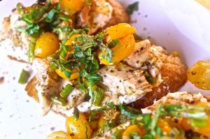 Italian Chicken Salad on a Crostini