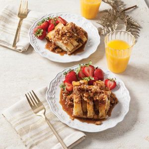 French Toast Casserole with Praline-Brandy Sauce