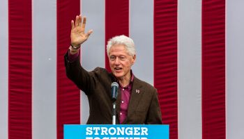 Former U.S. President Bill Clinton Speaks On Behalf Of His Wife Democratic Presidential Nominee Hillary Clinton During A Campaign Event At Keene College.