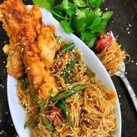 Fried Pork Chop Thai Noodle Bowl