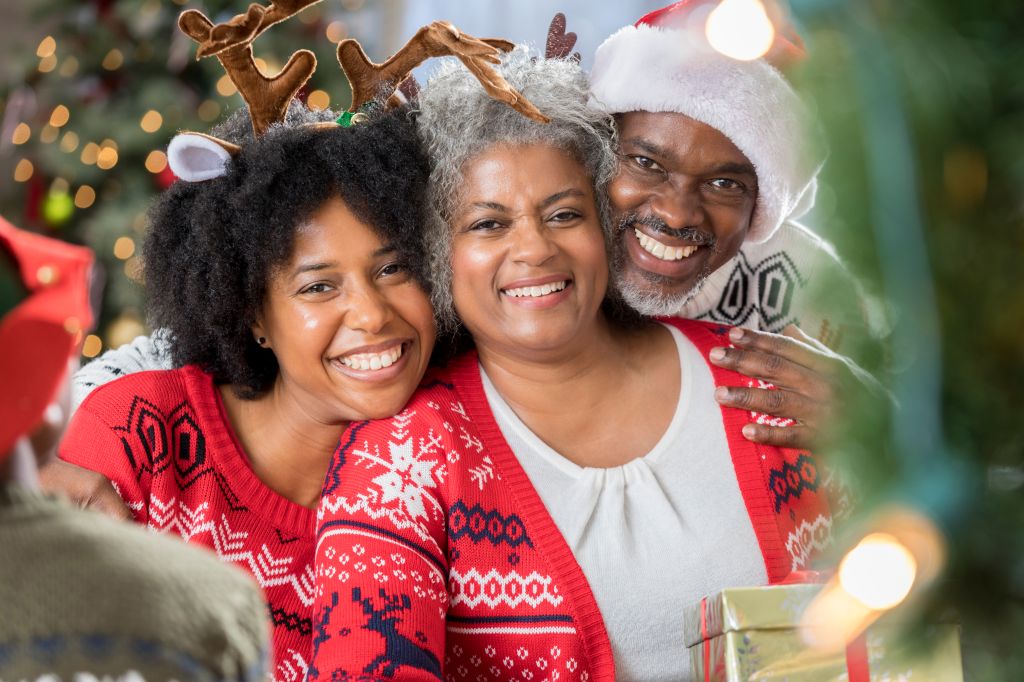 Portrait of happy African American family during the holidays