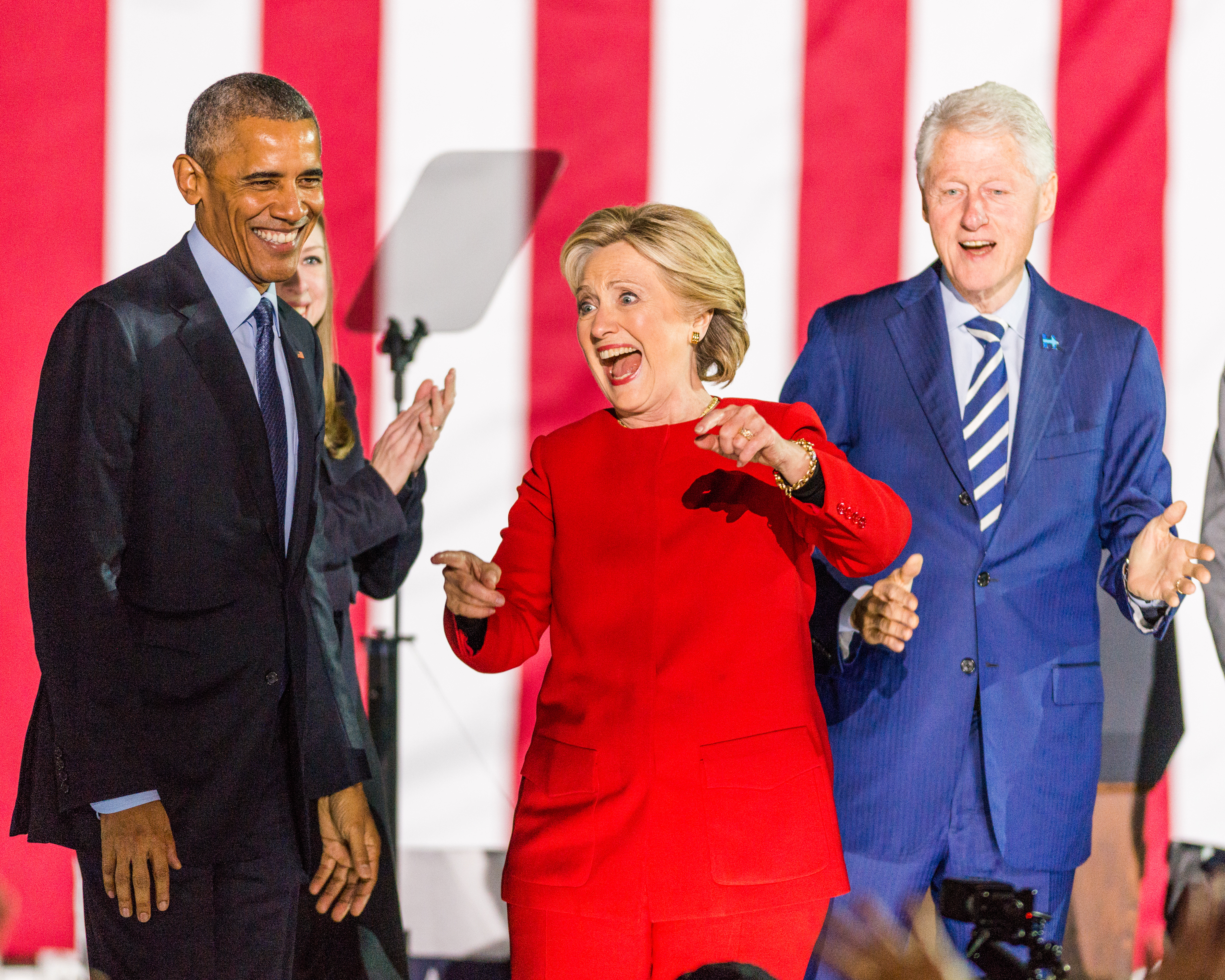 President Barack Obama, Hillary and Bill Clinton at a...