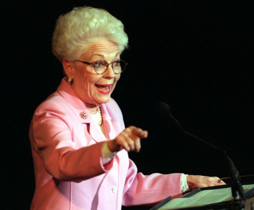 Former Texas governor Ann Richards speaking at Orchestra Hall. --