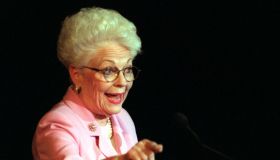 Former Texas governor Ann Richards speaking at Orchestra Hall. --