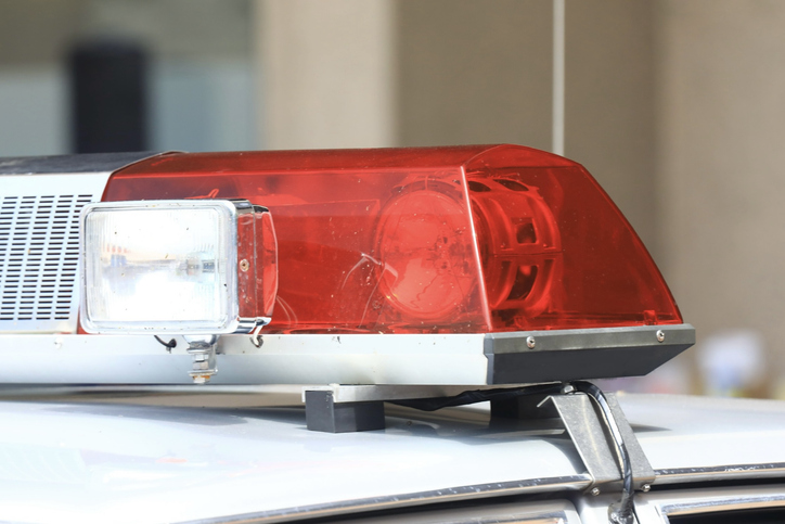 Close-up of the police cars overhead light bar