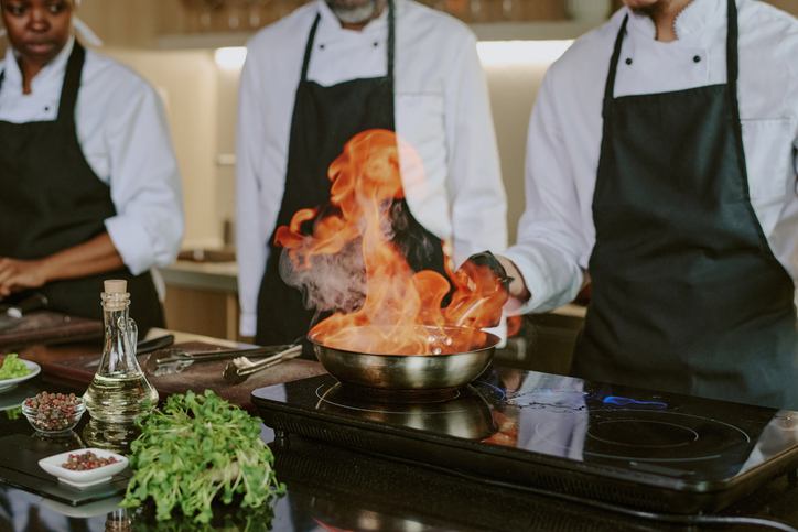 Frying Pan with Flambe Steak
