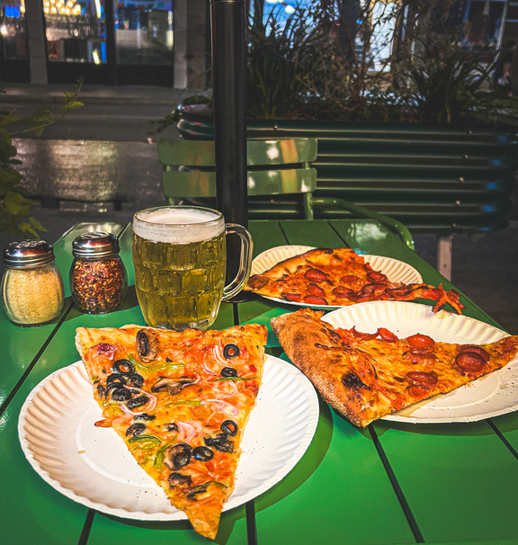 Pizza and ice cold beer