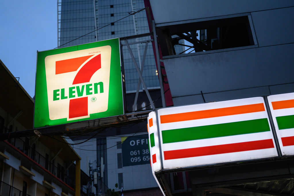 7 Eleven shop front sign and logo outside the popular...