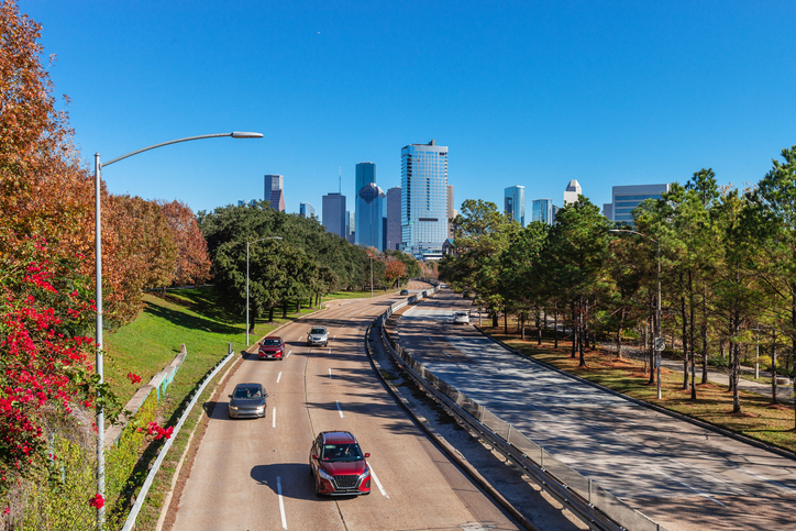 Houston traffic and skyline, Texas