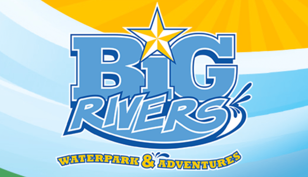 Big Rivers waterpark and adventures logo with blue and yellow text and a star icon.